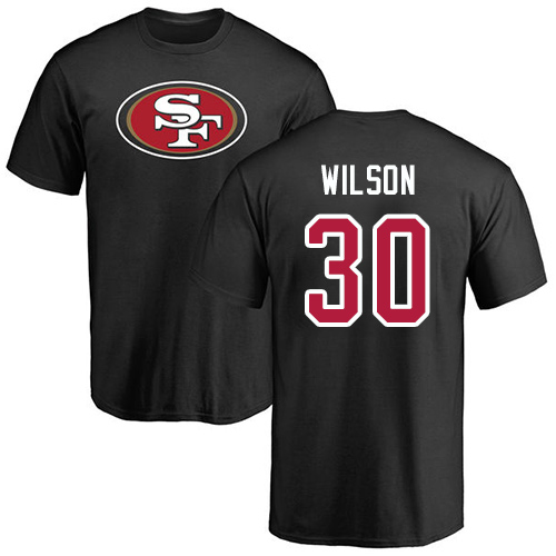 Men San Francisco 49ers Black Jeff Wilson Name and Number Logo #30 NFL T Shirt->nfl t-shirts->Sports Accessory